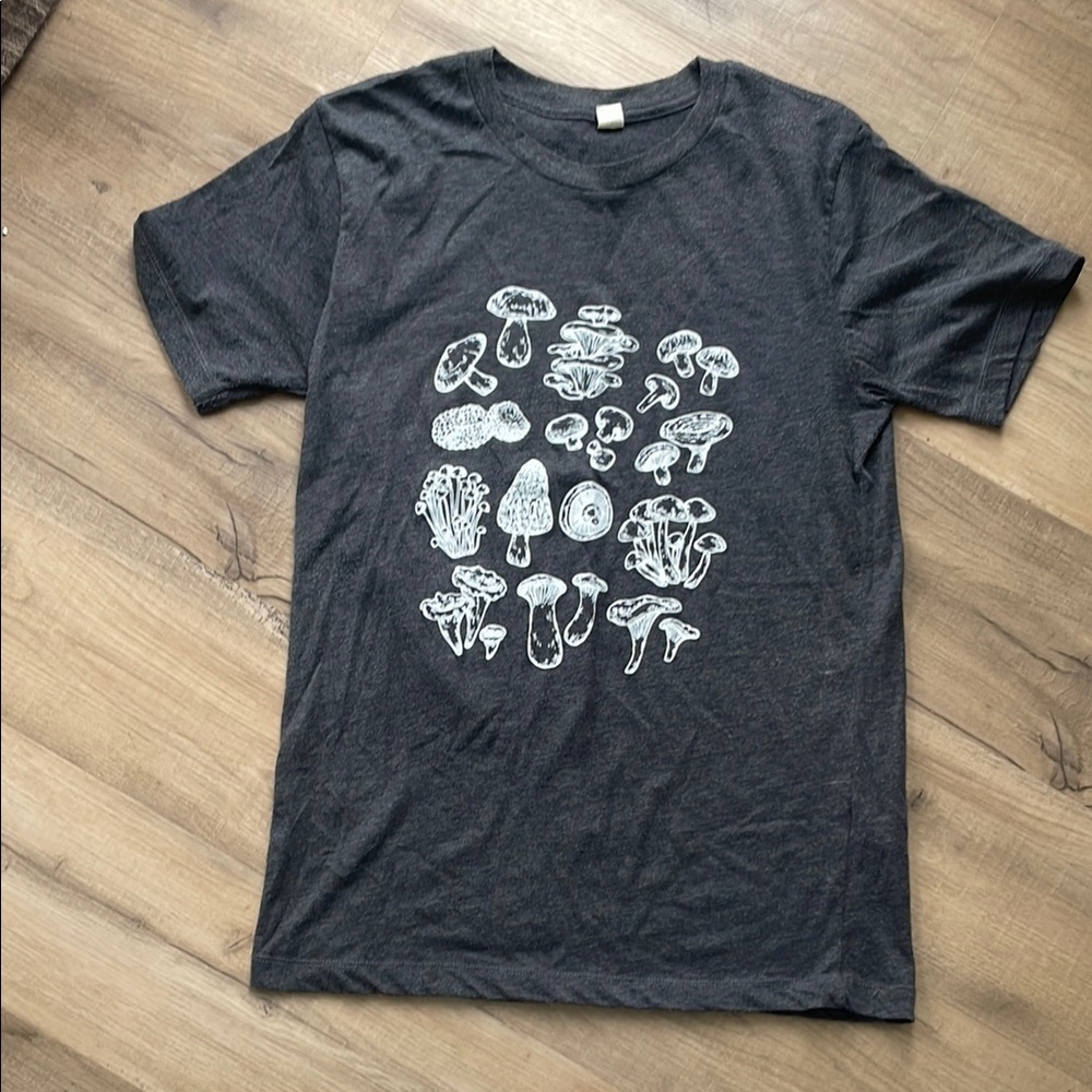 Gray T-Shirt with Mushroom Print